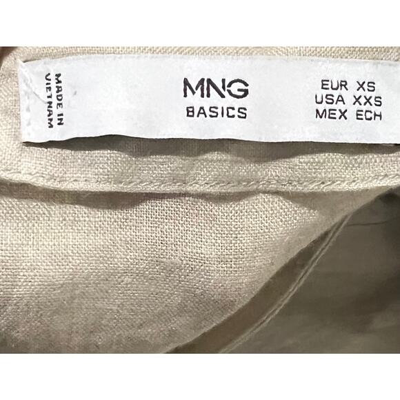 MNG Mango Linen Dress Beige A-Line Pleated Sides Button Front Euro Summer Sz XXS - Picture 7 of 8